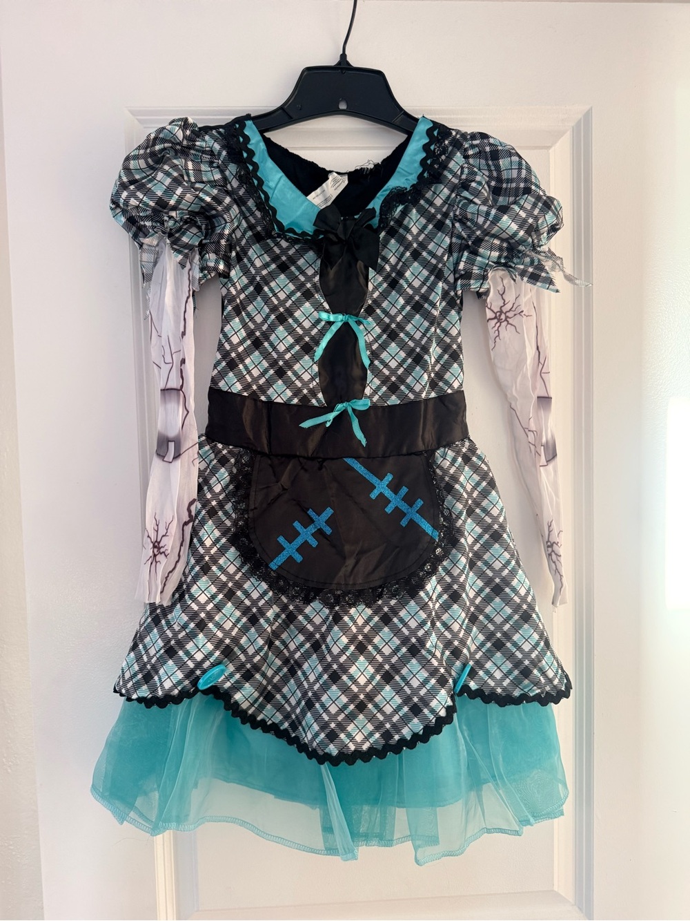 Girls Plaid Teal Zombie Doll Costume with Apron